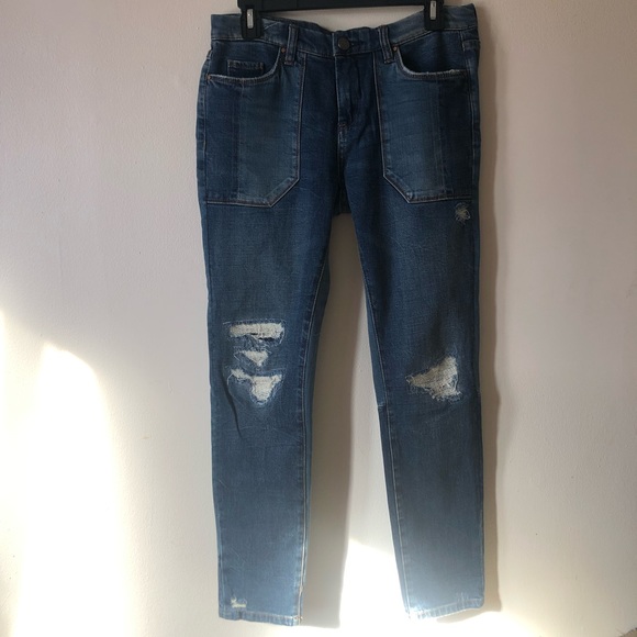 ❤️BlankNYC Distressed Patch Modern Skinny Classique Jeans Denim Size 28 - Picture 2 of 9